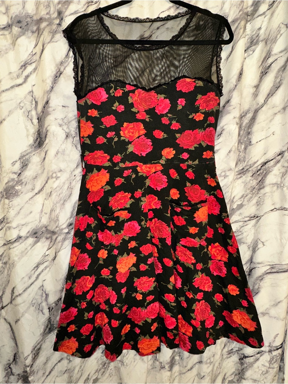 Effie's Heart Black Mini Dress with Floral Pattern